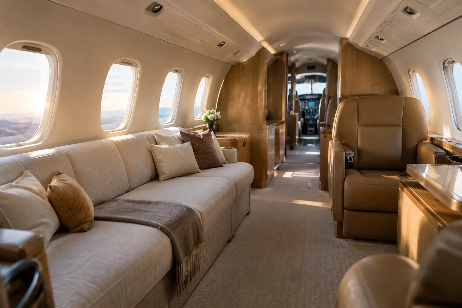 Super-midsize jet cabin interior
