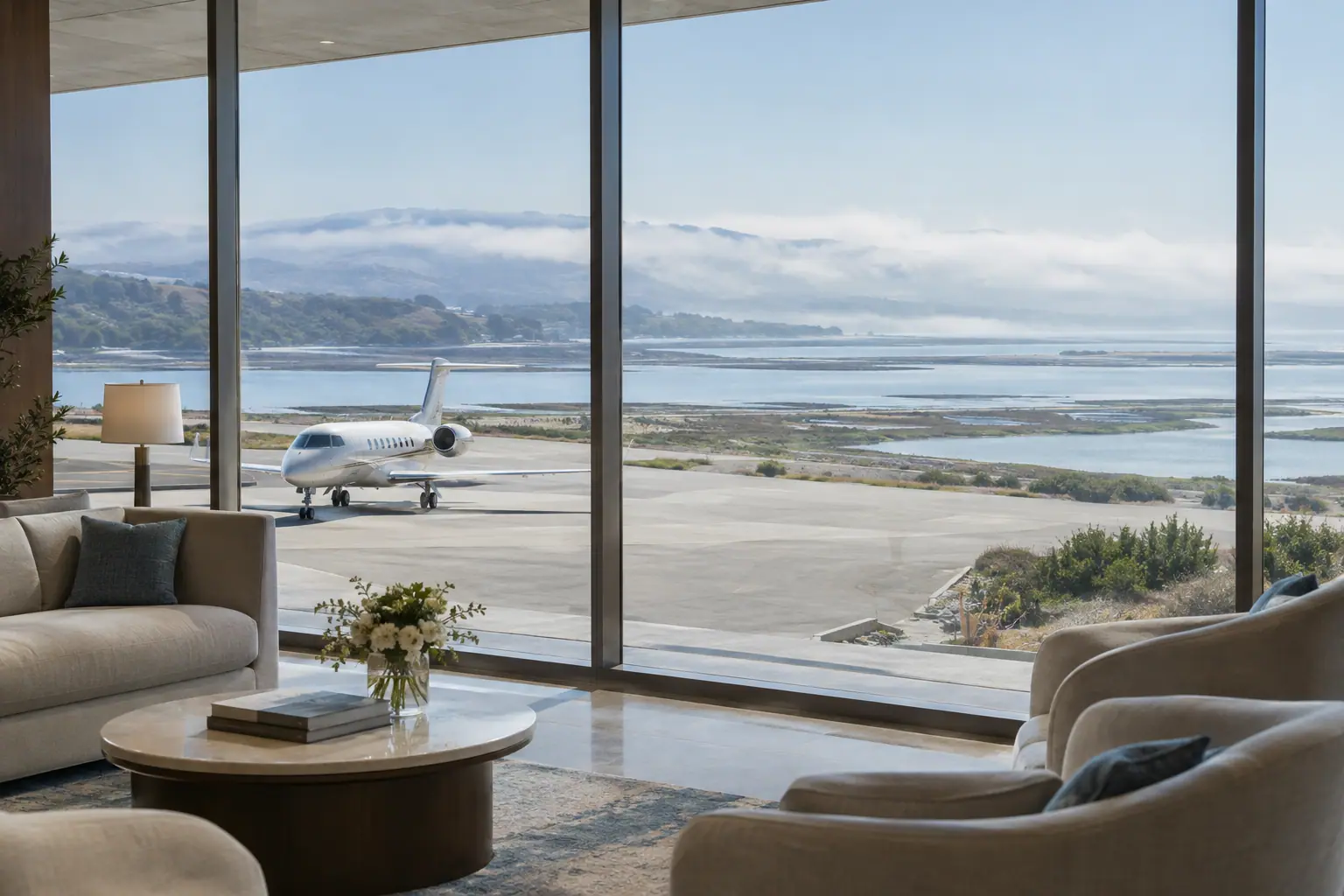 Private terminal lounge overlooking the ramp