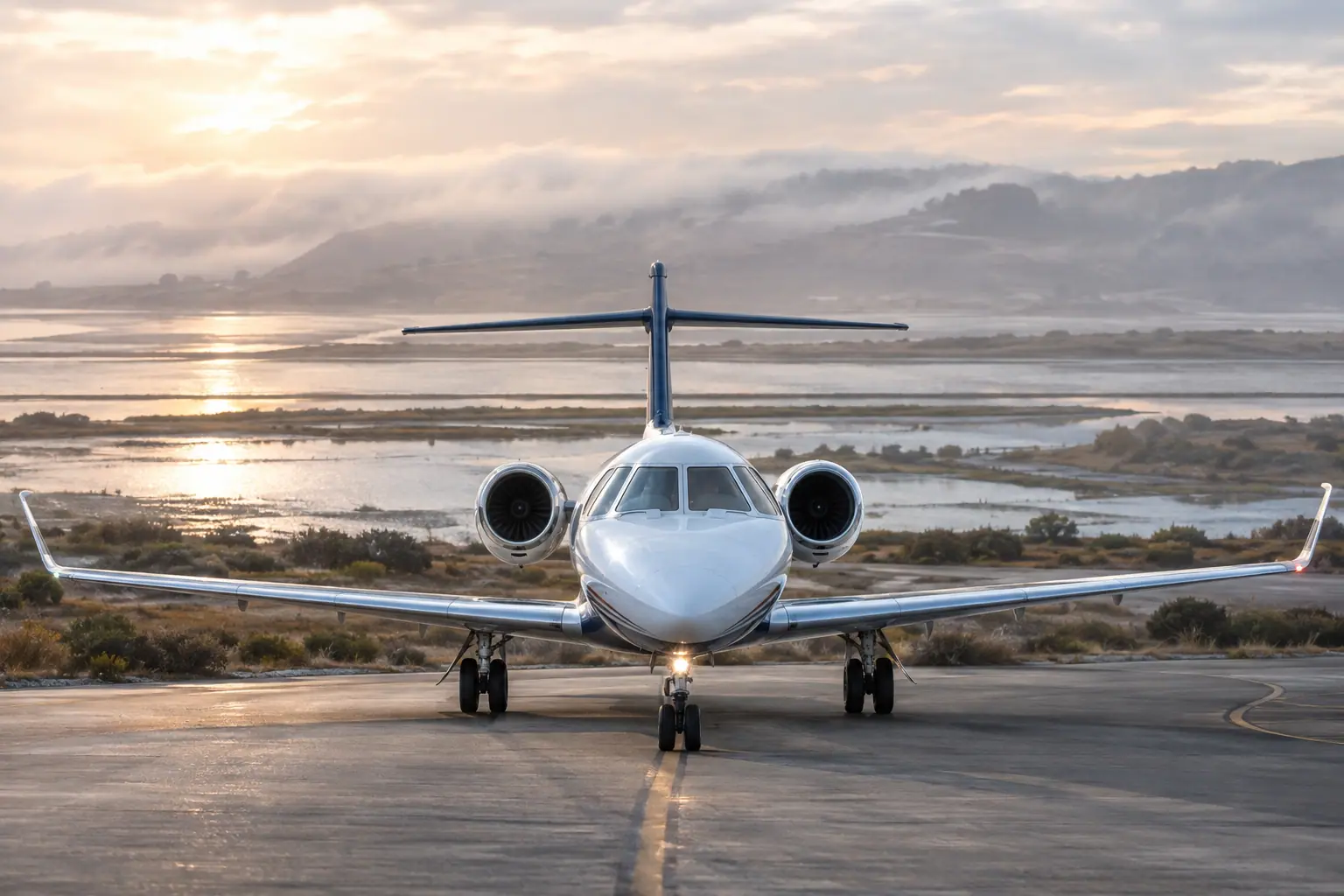 Midsize jet on the ramp