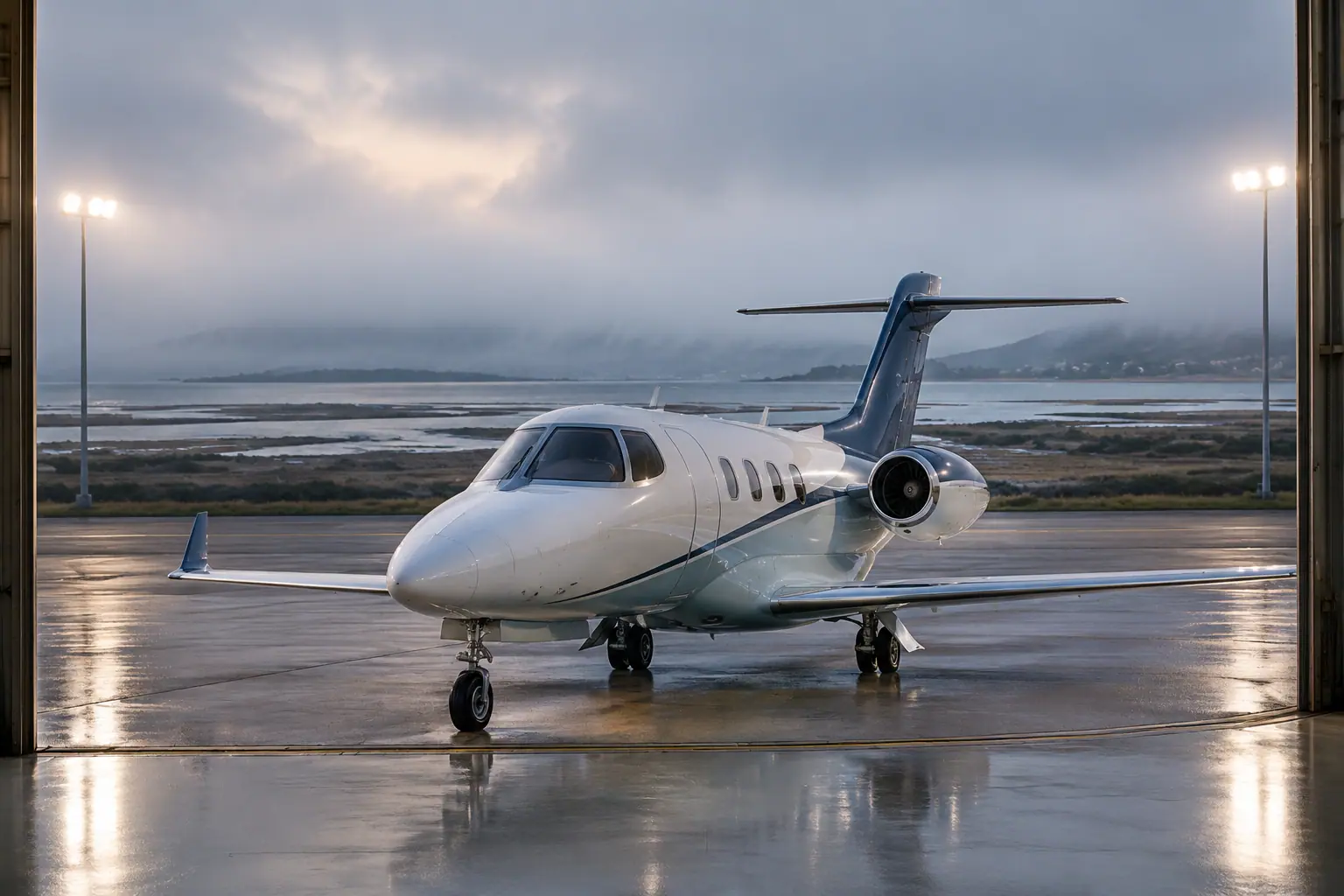 Light jet waiting on an empty ramp