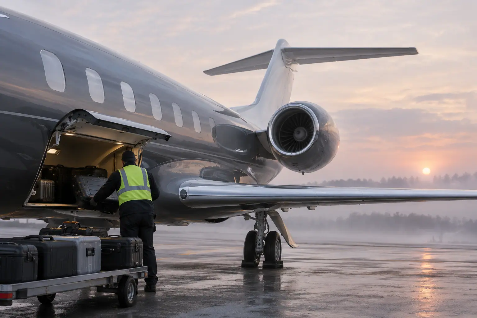 Bags loaded into a private jet