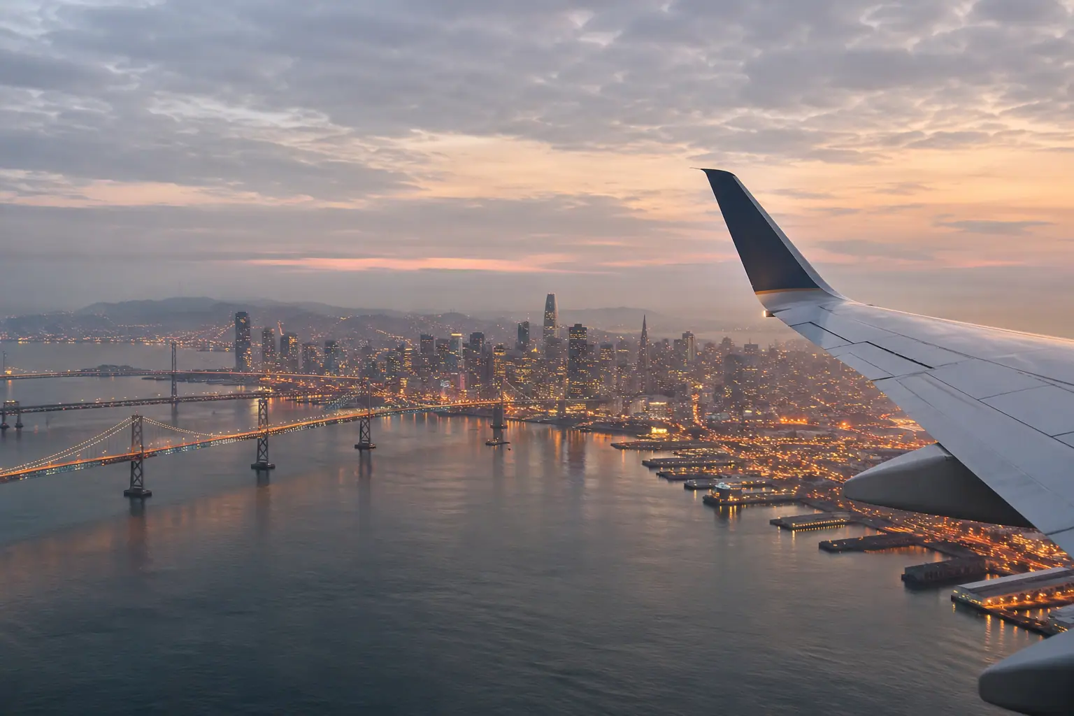 San Francisco lights seen from a private jet